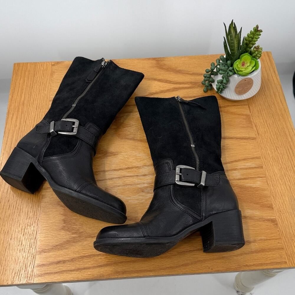 Franco Sarto Jelly Black Leather Bike Moto Boot Side Zip Size 6M